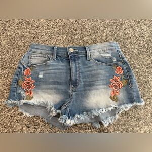 Mudd Blue Jean Shorts with Floral Embroidery